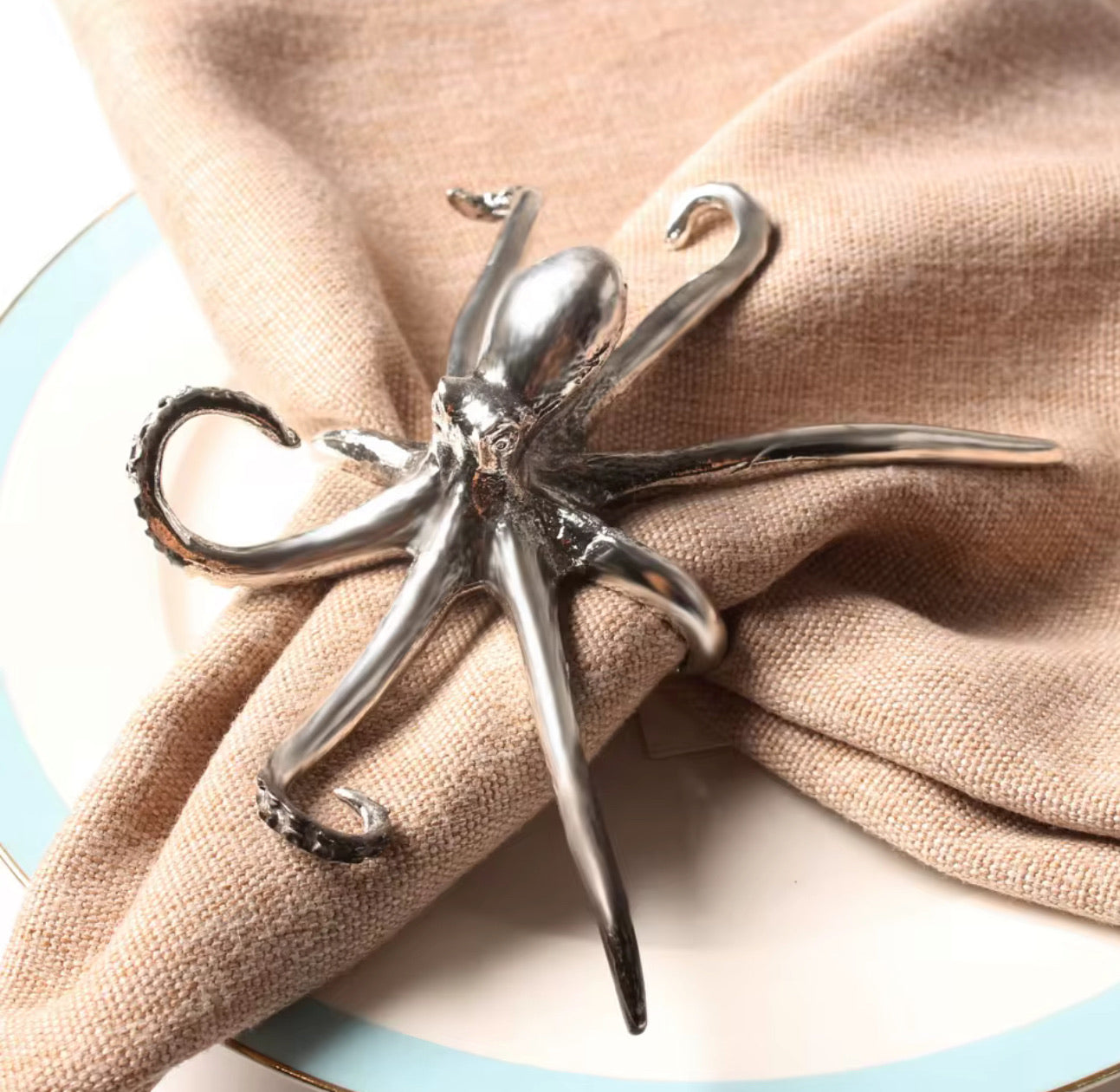 Oracle of The Sea - Pewter Octopus Napkin Rings (Set of 4)