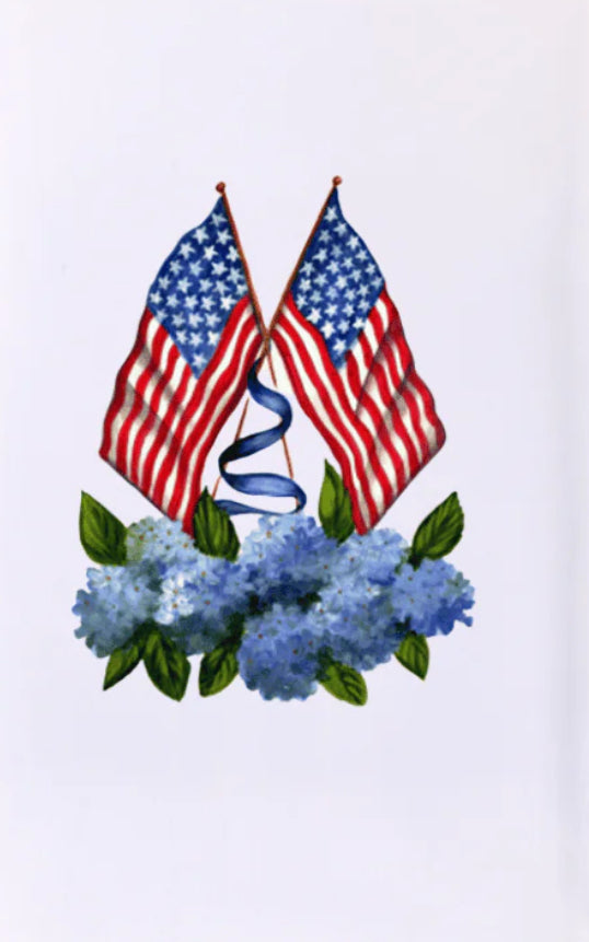 American Flag with Hydrangeas Tea Towel by Hill and Dale