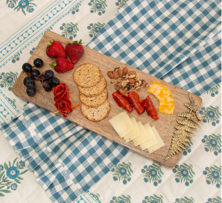 Mango Wood Charuterie Board w/ Brass Fern