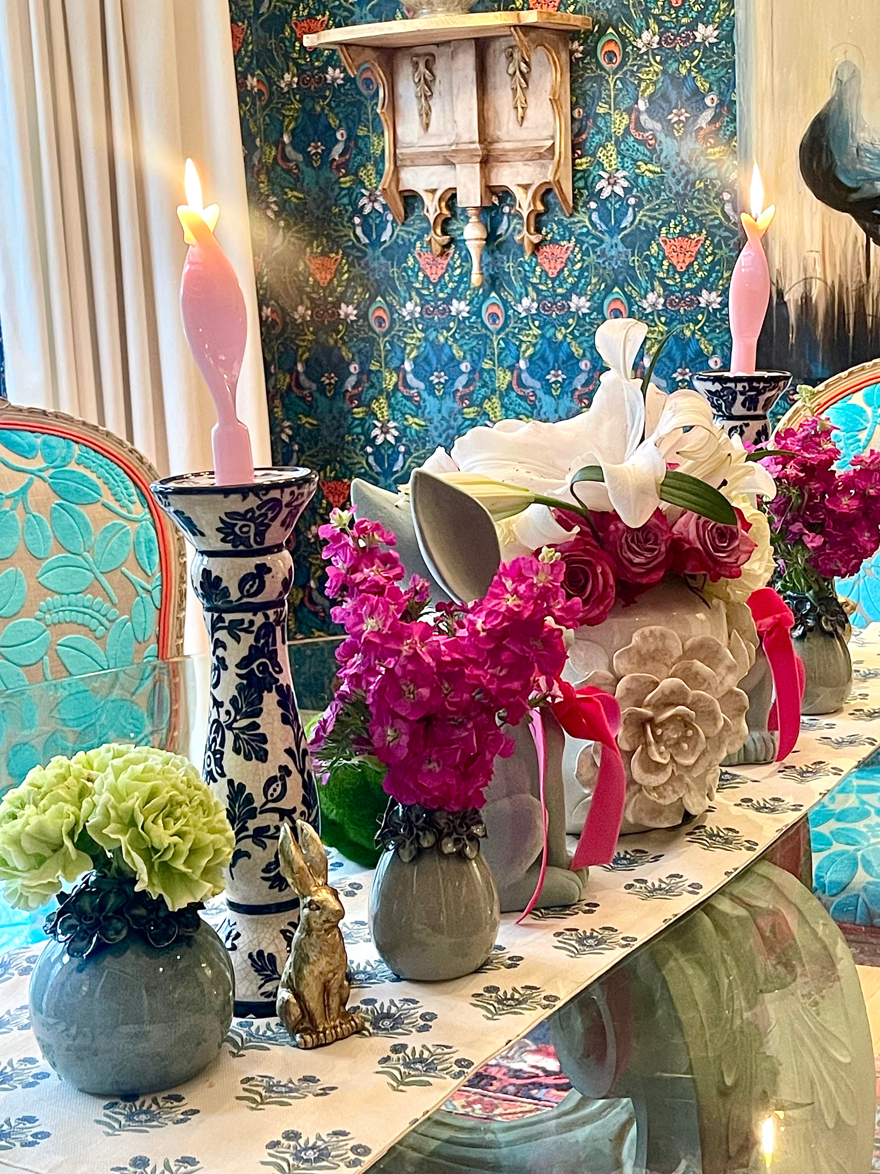 Blue Floral Ceramic Candle Holder