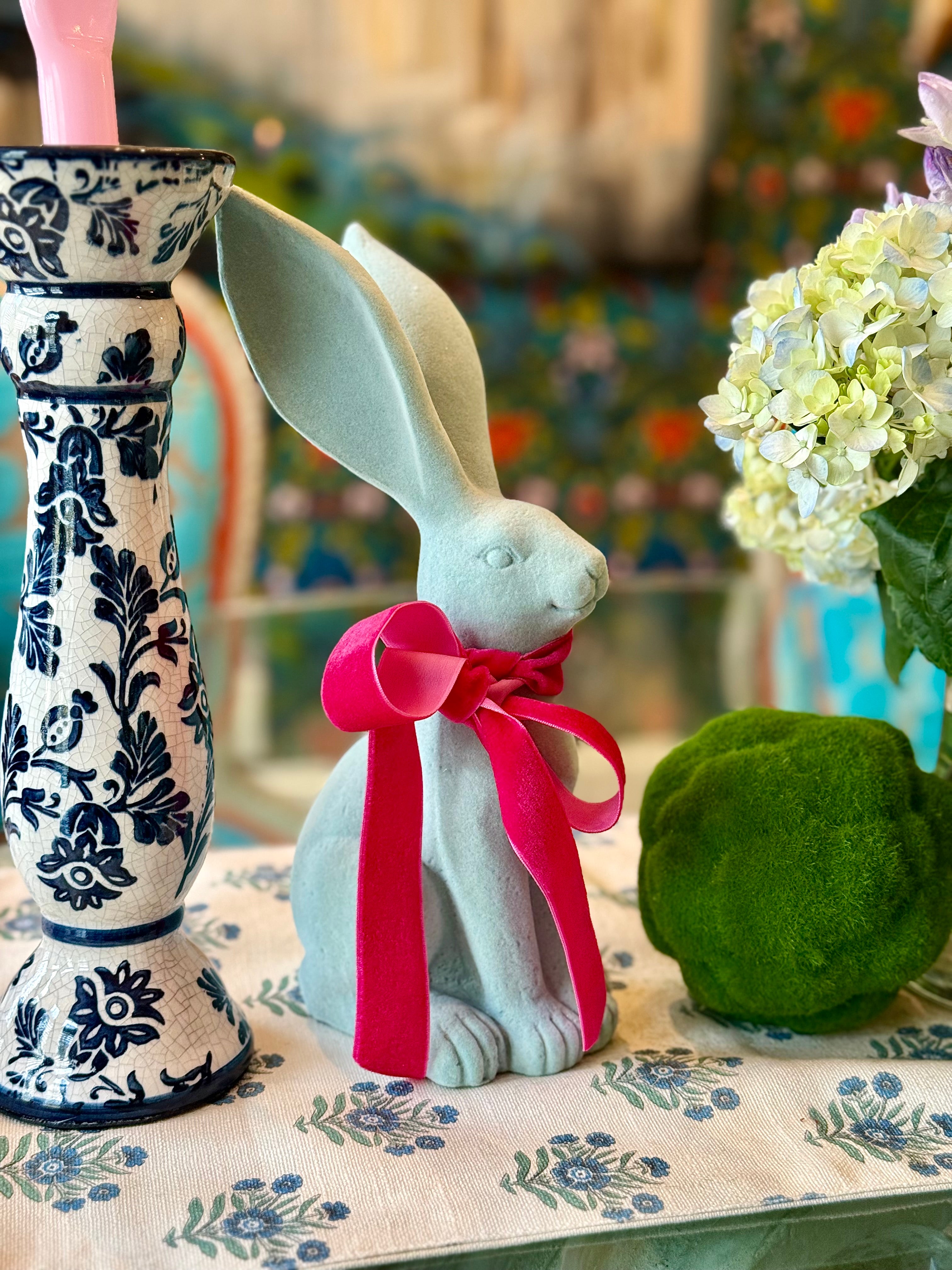 Thistle and Clover Flocked Bunnies ( pair )