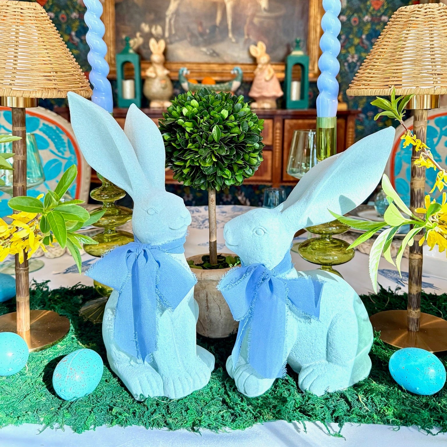 Thistle and Clover Flocked Bunnies ( pair )