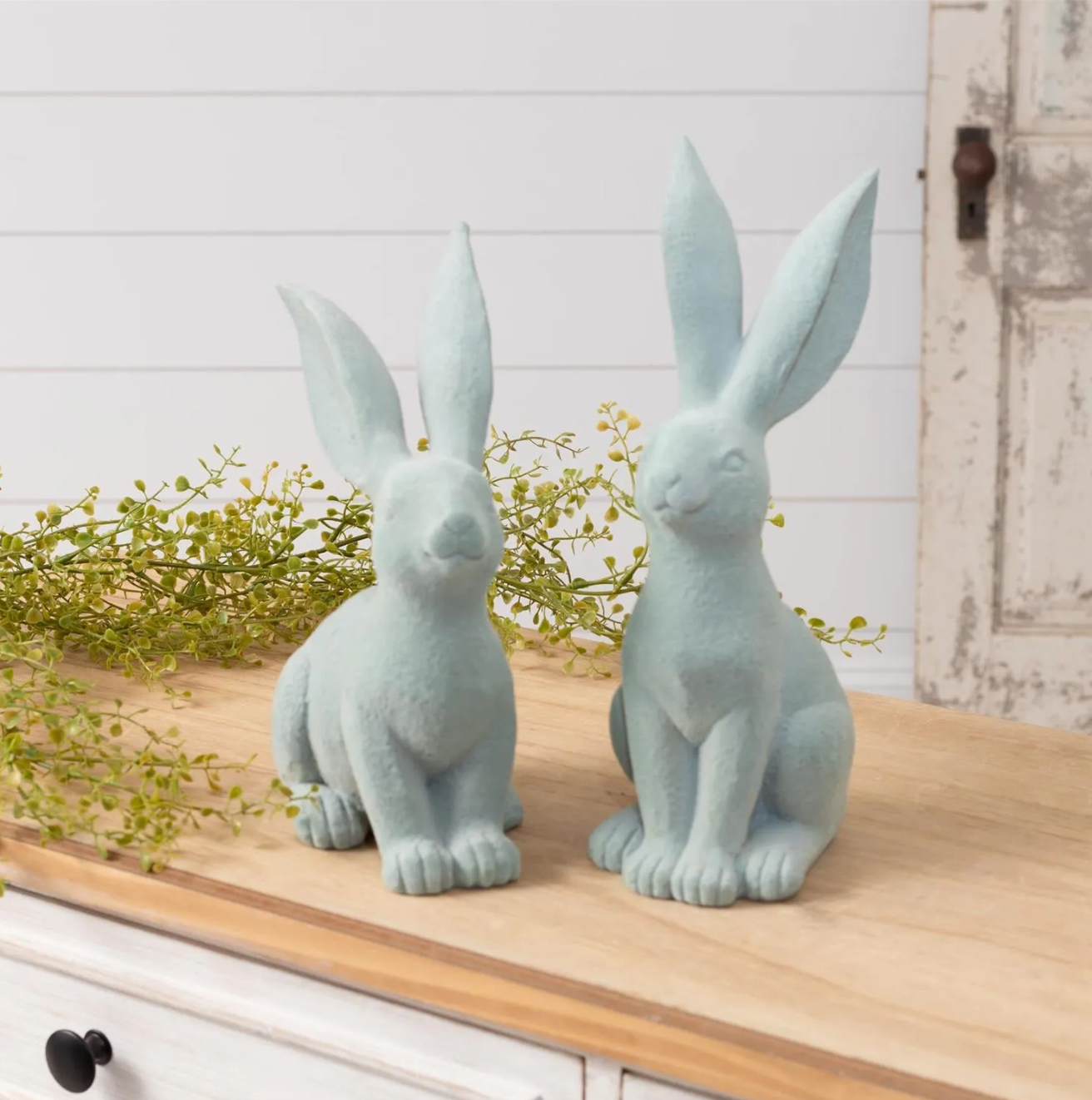 Thistle and Clover Flocked Bunnies ( pair )