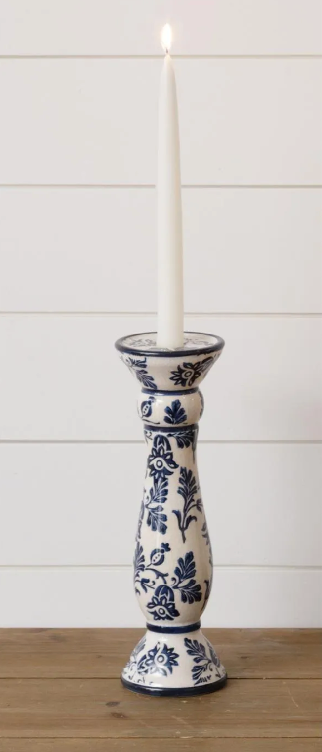 Blue Floral Ceramic Candle Holder