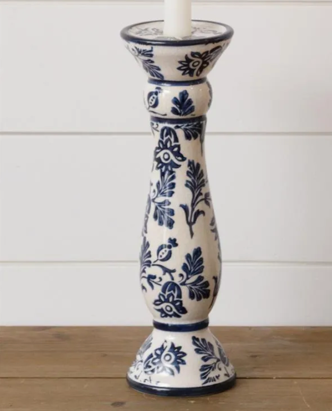 Blue Floral Ceramic Candle Holder