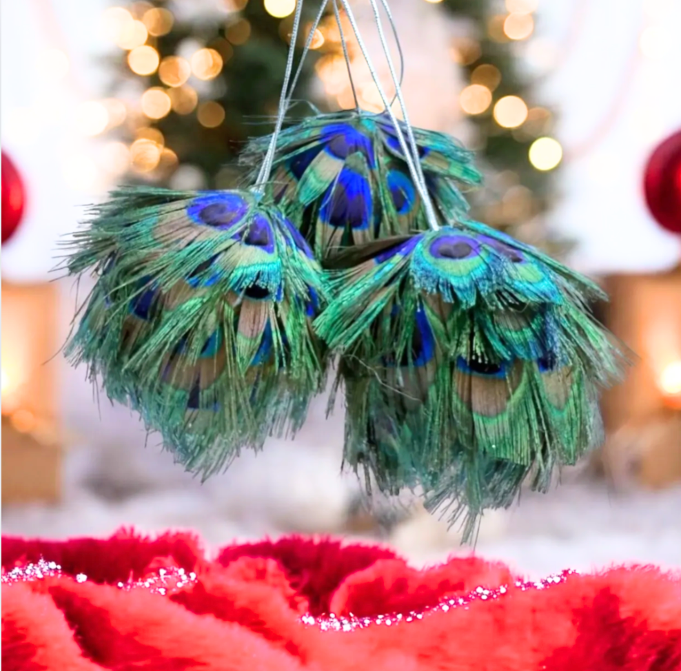 Peacock Feather Orb Ornaments